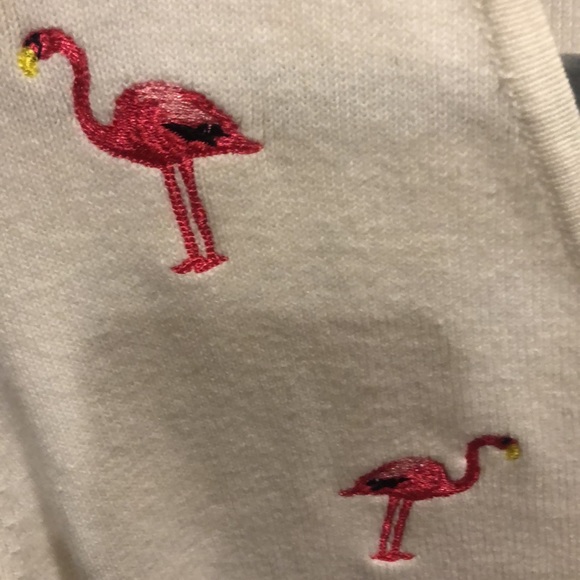 Cotton flamingo, V-neck sweater, loaded w Embroidered flamingos front and back! - Picture 3 of 4